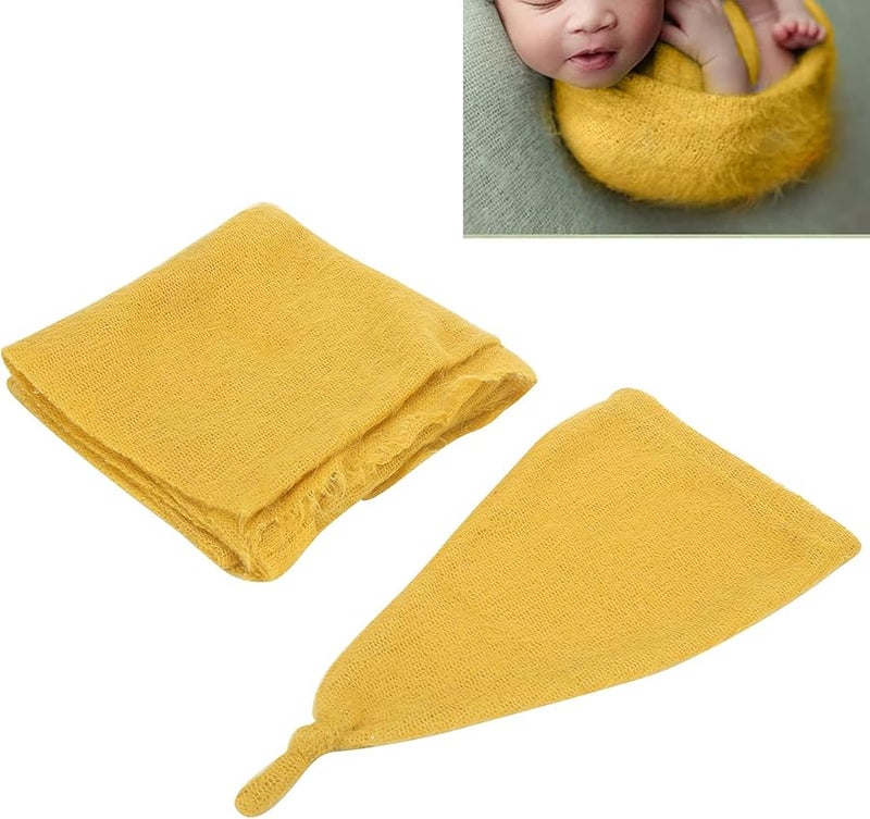 مجموعة قبعة ولفة مولود جديد من موهير محبوك 40x160 سم أدوات تصوير ناعمة للأطفال لونين - Image 5